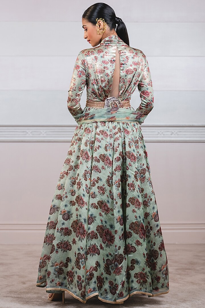 Jade Green Floral Printed Bridal Anarkali Set by Tarun Tahiliani at Pernia's Pop Up Shop