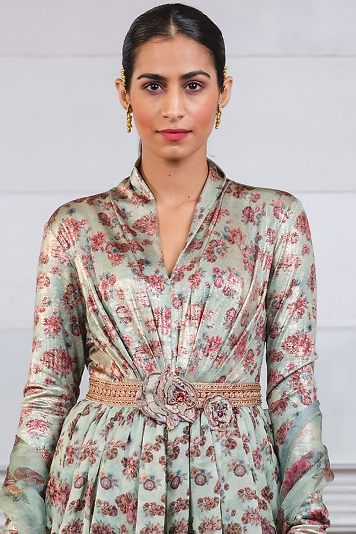 Jade Green Floral Printed Bridal Anarkali Set by Tarun Tahiliani at Pernia's Pop Up Shop