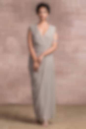 Oyster Grey Draped Dress by Tarun Tahiliani