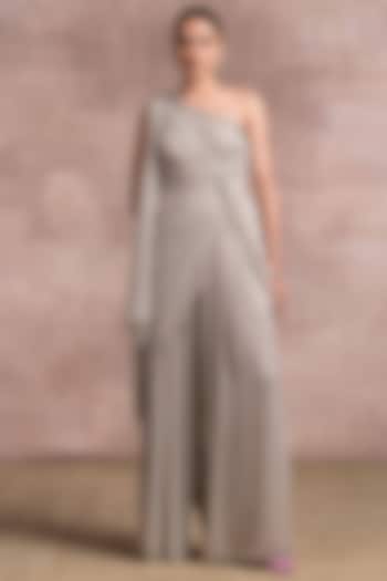 Oyster One-Shoulder Draped Jumpsuit by Tarun Tahiliani at Pernia's Pop Up Shop