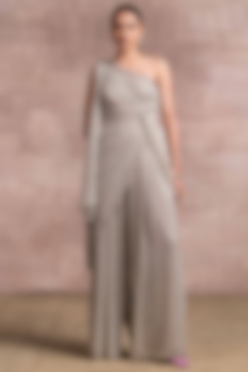Oyster One-Shoulder Draped Jumpsuit by Tarun Tahiliani