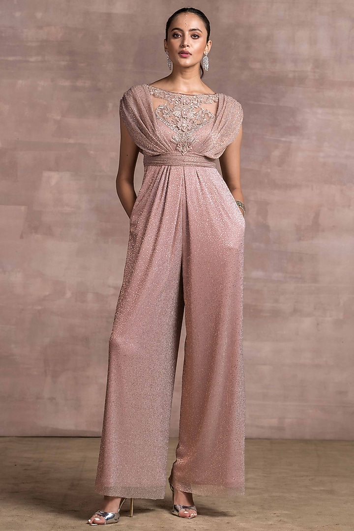 Old Rose Hand Embellished Jumpsuit by Tarun Tahiliani at Pernia's Pop Up Shop