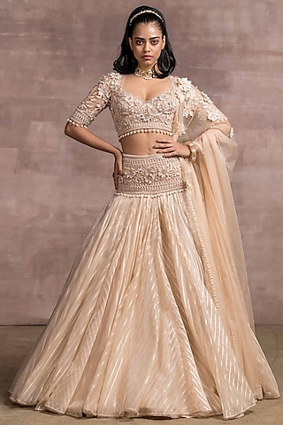 Gold Embroidered Kalidar Lehenga Set by Tarun Tahiliani