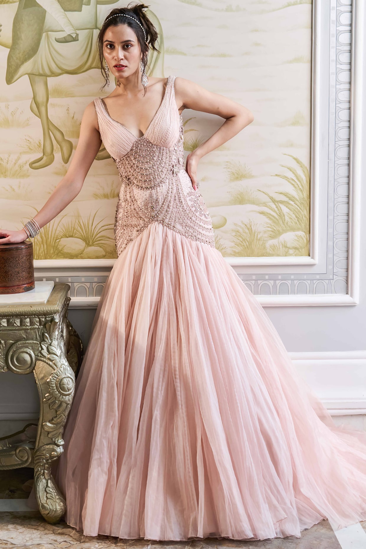 Buy Tarun Tahiliani Embellished Halter-Neck Gown | Rose Gold Color Women |  AJIO LUXE