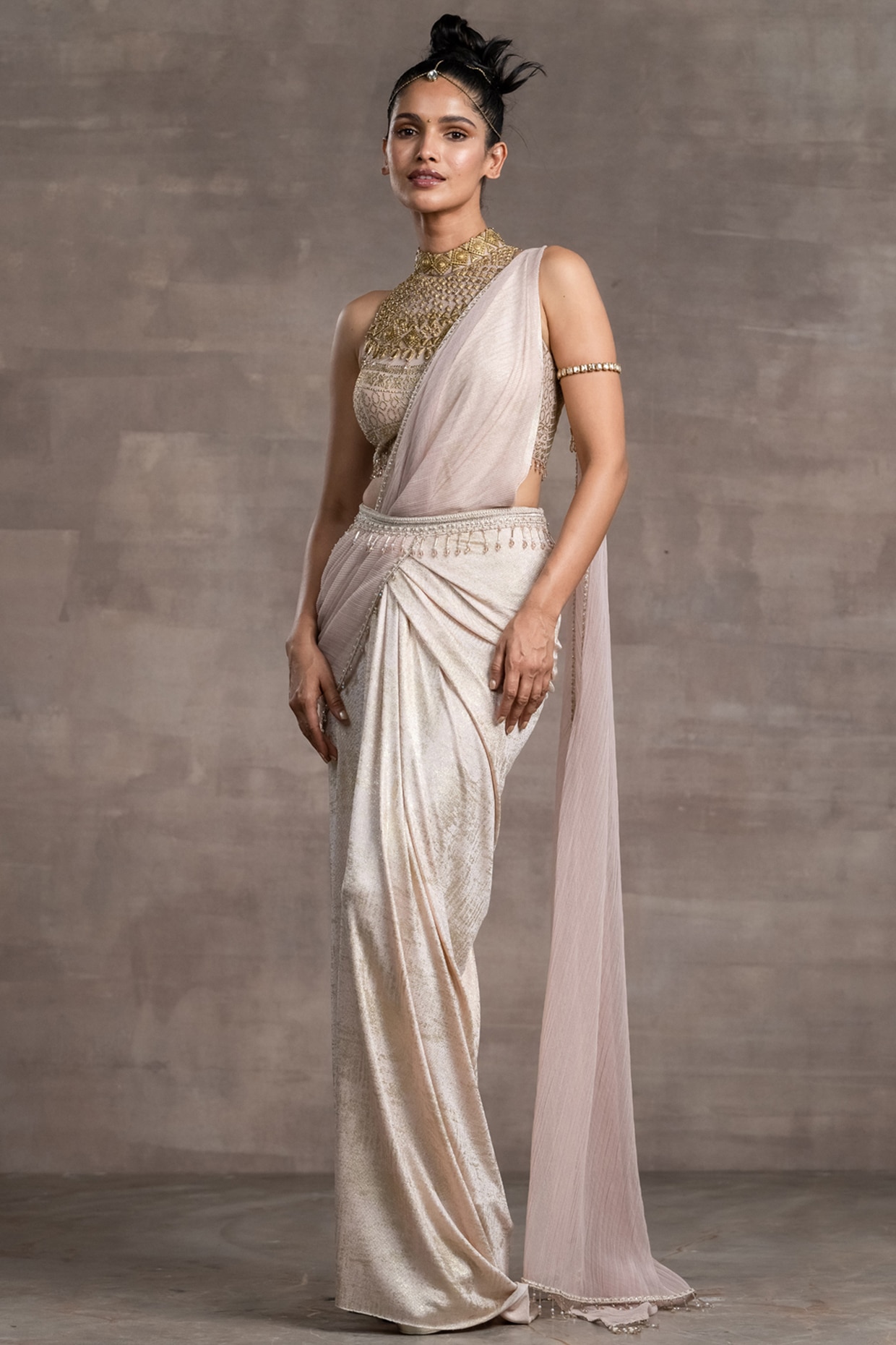 Buy Tarun Tahiliani Purple Chiffon One Shoulder Draped Saree Gown Online |  Aza Fashions
