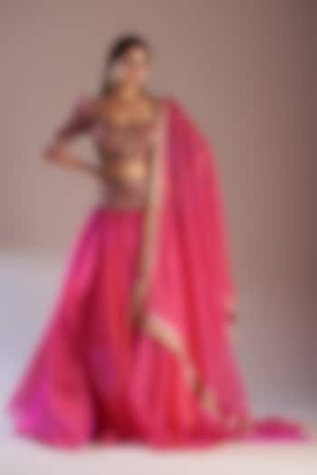 Fuchsia Lehenga Set With Thread Work by Tarun Tahiliani at Pernia's Pop Up Shop