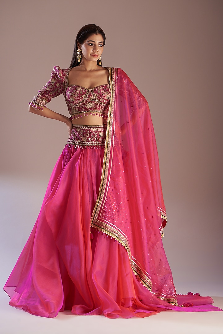 Fuchsia Lehenga Set With Thread Work by Tarun Tahiliani at Pernia's Pop Up Shop