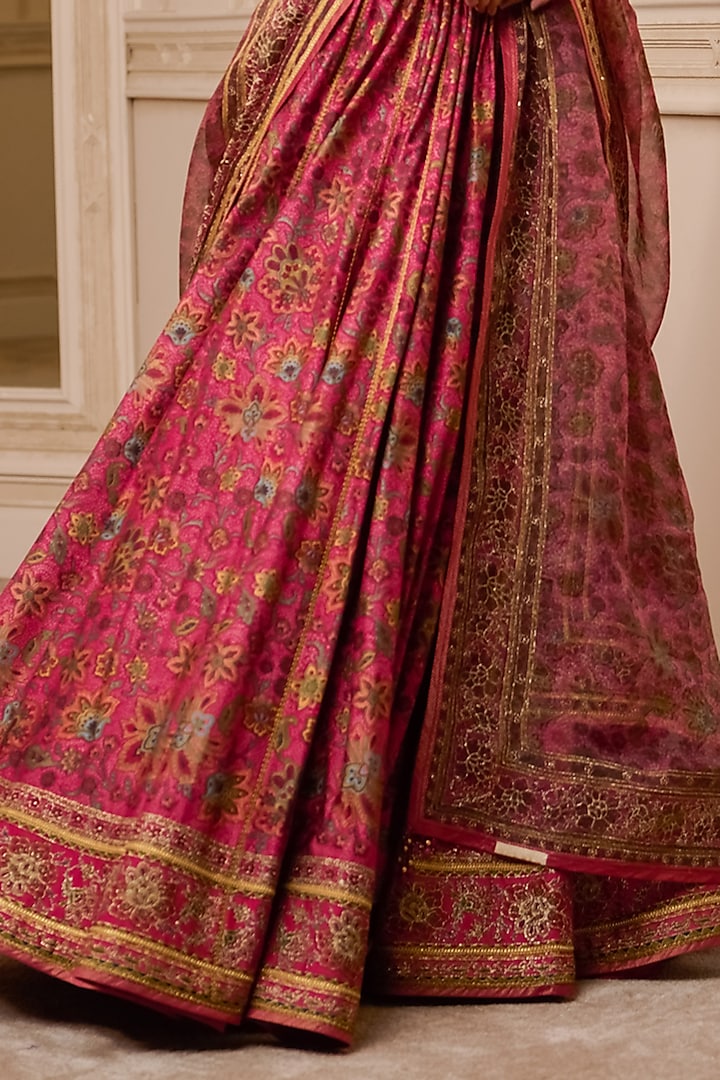 Fuchsia Printed & Embroidered Bridal Lehenga Set by Tarun Tahiliani at Pernia's Pop Up Shop