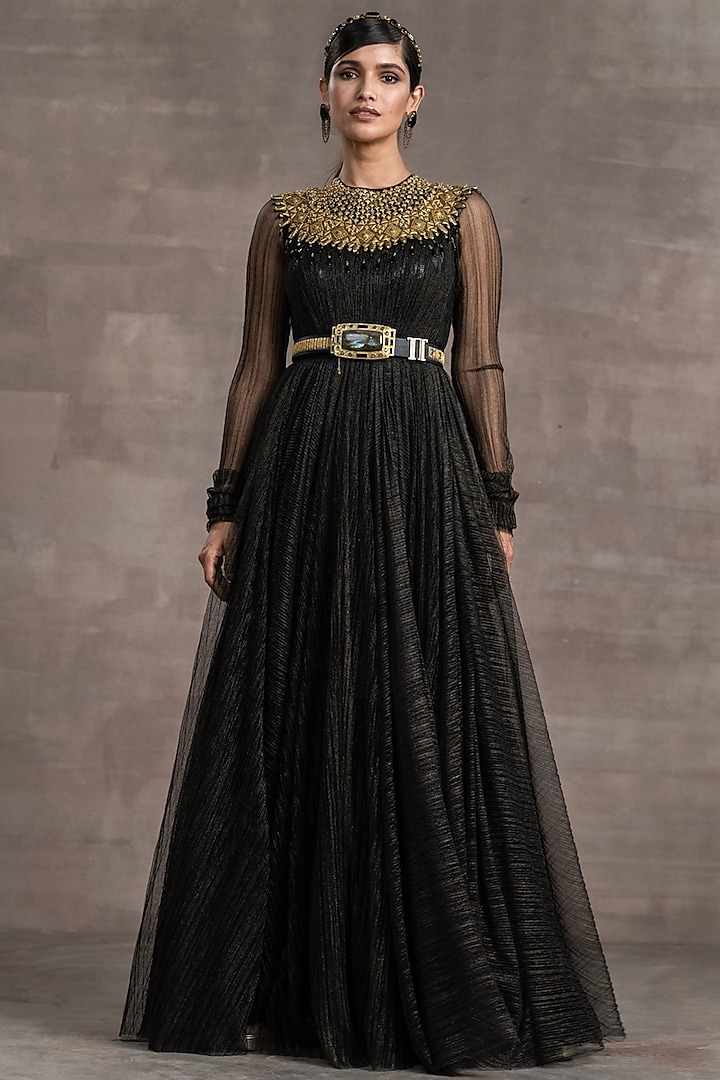 Black Embroidered Anarkali With Belt Design by Tarun Tahiliani at ...