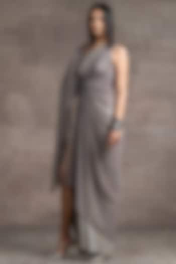 Oyster-Shaded Foil Jersey Maxi Dress by Tarun Tahiliani