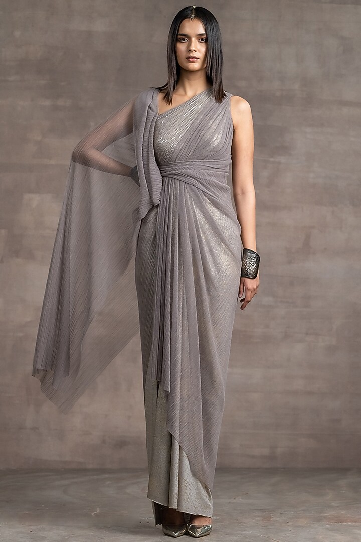 Oyster-Shaded Foil Jersey Maxi Party Wear Dress by Tarun Tahiliani at Pernia's Pop Up Shop