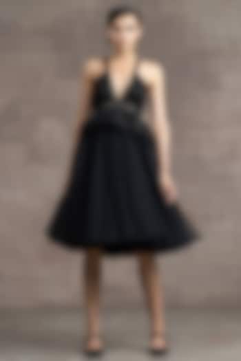 Black Tulle Knee-Length Peplum Dress by Tarun Tahiliani
