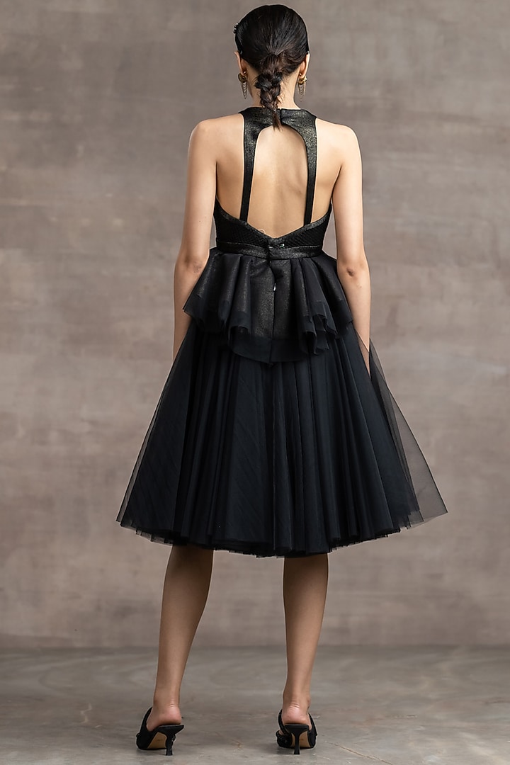 Black Tulle Knee-Length Peplum Party Wear Dress by Tarun Tahiliani at Pernia's Pop Up Shop