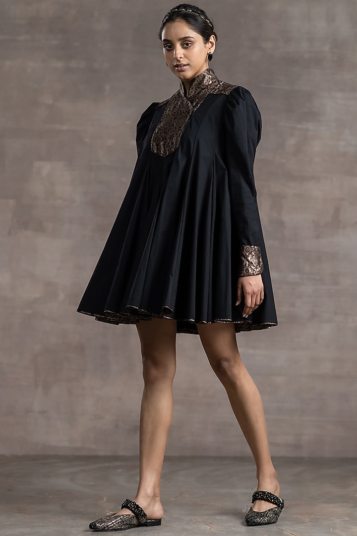 Black Poplin Flared Dress by Tarun Tahiliani at Pernia's Pop Up Shop