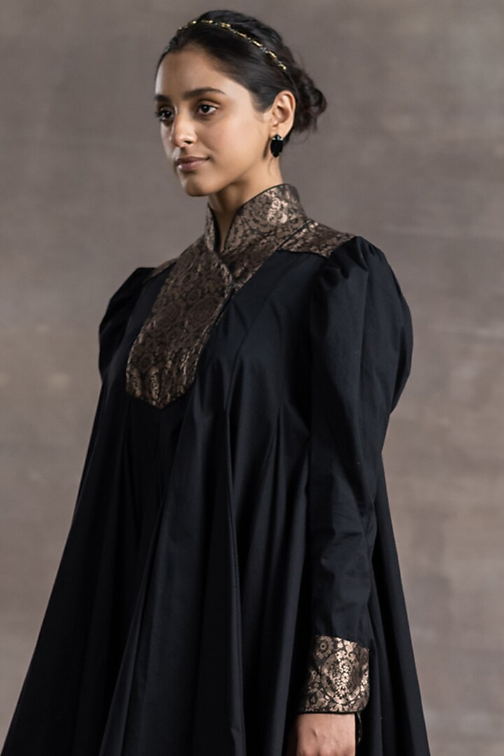 Black Poplin Flared Cocktail Dress by Tarun Tahiliani at Pernia's Pop Up Shop