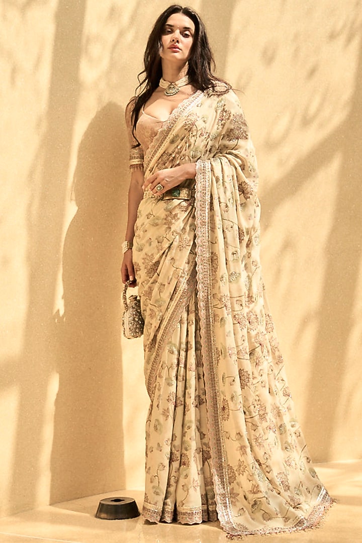 Ivory Printed Bridal Saree Set by Tarun Tahiliani at Pernia's Pop Up Shop