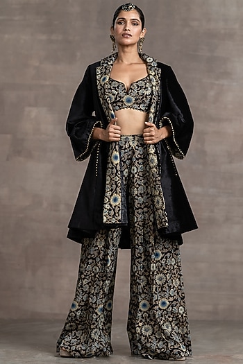 Black Silk Velvet Jacket Set by Tarun Tahiliani