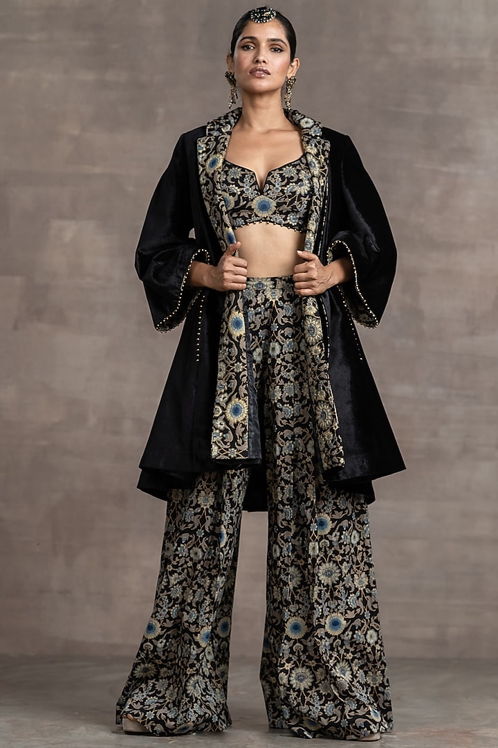 Black Silk Velvet Jacket Set by Tarun Tahiliani