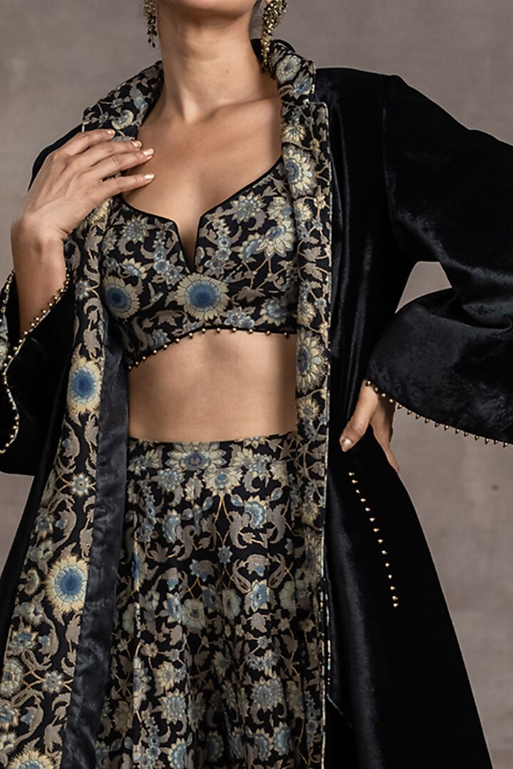 Black Silk Velvet Jacket Set by Tarun Tahiliani at Pernia's Pop Up Shop