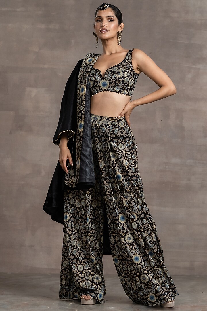 Black Silk Velvet Jacket Set by Tarun Tahiliani at Pernia's Pop Up Shop