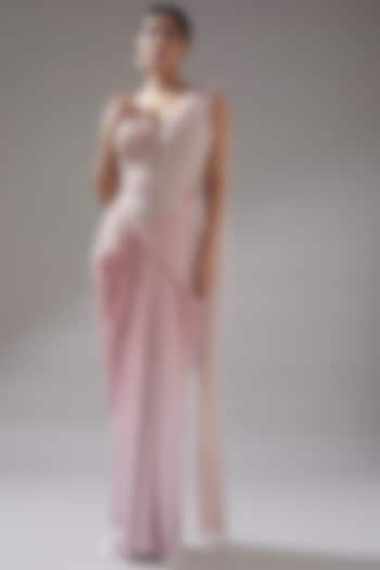 Blush Pink Crinkle Tulle Sequins Embellished Concept Wedding Saree Set by Tarun Tahiliani at Pernia's Pop Up Shop