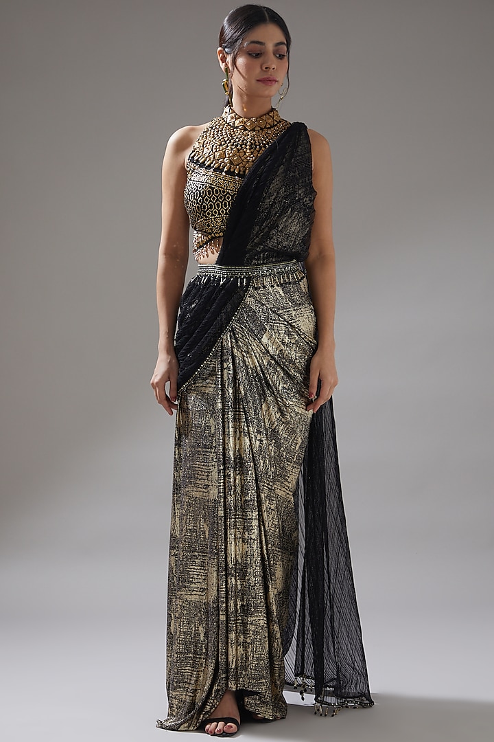 Black Foil Jersey Concept Saree Set by Tarun Tahiliani