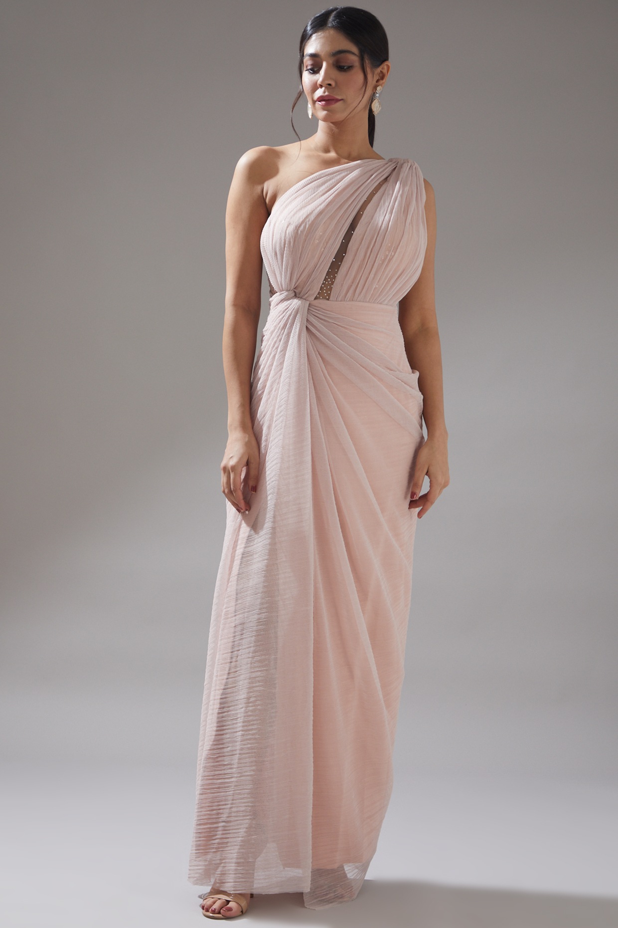 TARUN TAHILIANI シルク トップス Metallic Gold Shimmer Draped Skirt Set by Tarun Tahiliani at