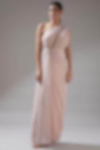 Blush Embellished One-Shoulder Dress by Tarun Tahiliani