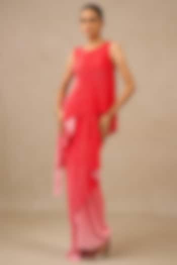 Coral Crinkle Fabric Skirt Set by Tarun Tahiliani at Pernia's Pop Up Shop