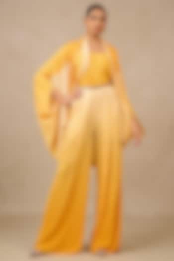 Yellow Crinkle Fabric Cowl Ombre Cape Set by Tarun Tahiliani at Pernia's Pop Up Shop