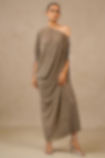 Oyster Crinkle Fabric Asymmetric Off-Shoulder Ombre Kaftan by Tarun Tahiliani at Pernia's Pop Up Shop