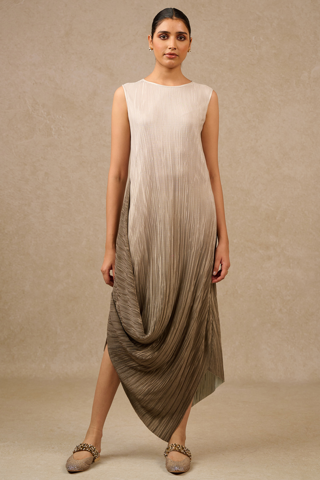 Oyster Crinkle Fabric Ombre Kaftan by Tarun Tahiliani at Pernia's Pop Up Shop