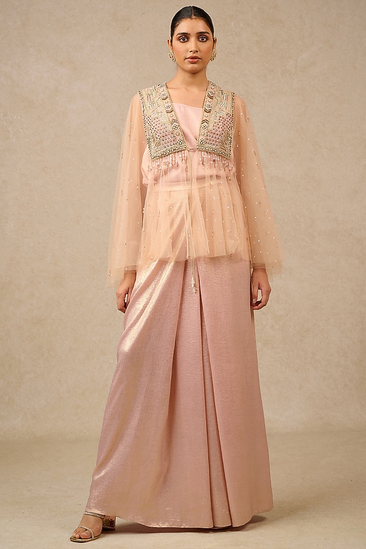 Blush Tulle Hand Embroidered Cape by Tarun Tahiliani at Pernia's Pop Up Shop