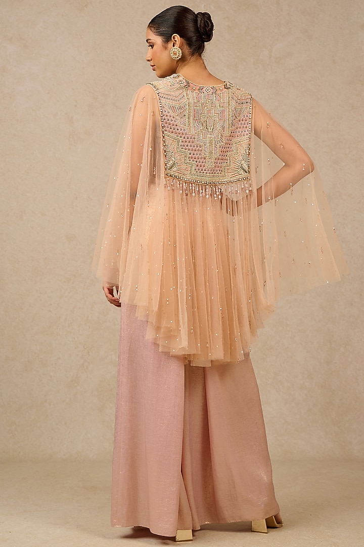 Blush Tulle Hand Embroidered Cape by Tarun Tahiliani at Pernia's Pop Up Shop