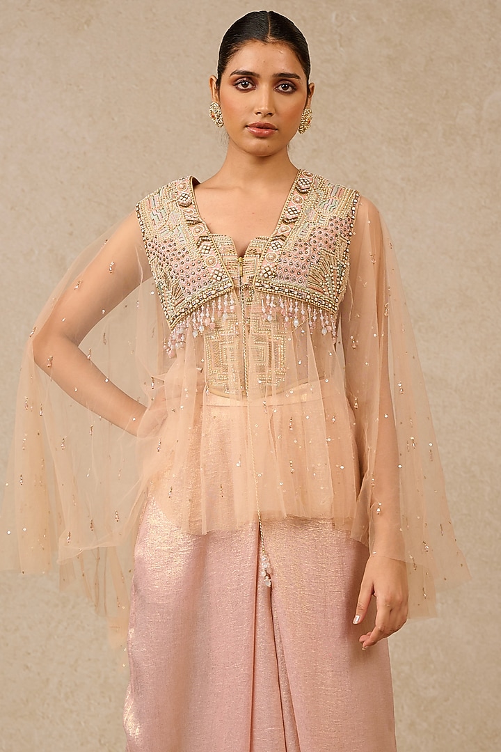 Blush Tulle Hand Embroidered Cape by Tarun Tahiliani at Pernia's Pop Up Shop