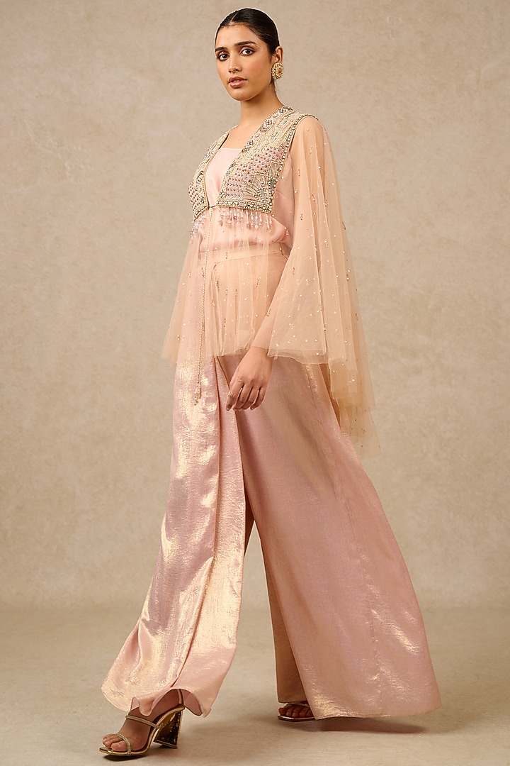 Blush Tulle Hand Embroidered Cape by Tarun Tahiliani at Pernia's Pop Up Shop