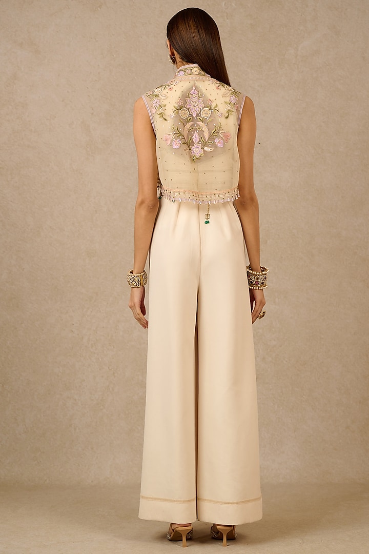 Ivory Tulle Gara Embroidered Gilet by Tarun Tahiliani at Pernia's Pop Up Shop