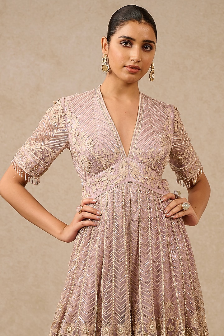 Lilac Tulle Sequin Embroidered Jumpsuit by Tarun Tahiliani at Pernia's Pop Up Shop