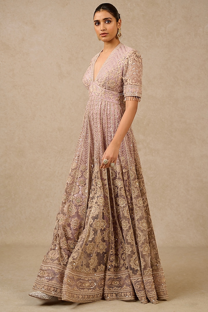 Lilac Tulle Sequin Embroidered Jumpsuit by Tarun Tahiliani at Pernia's Pop Up Shop