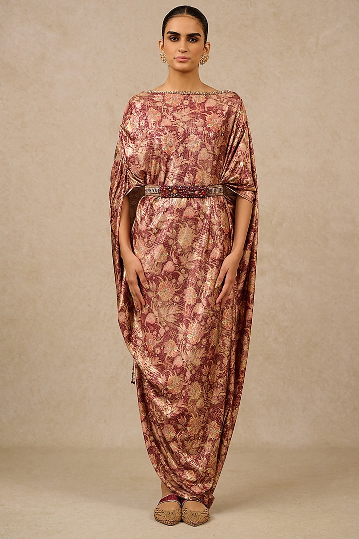 Wine Foil Jersey Printed Kaftan Cowl Dress by Tarun Tahiliani at Pernia's Pop Up Shop