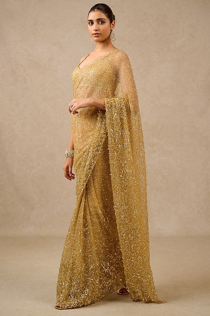 Gold Tulle Sari Set | Seema Gujral S