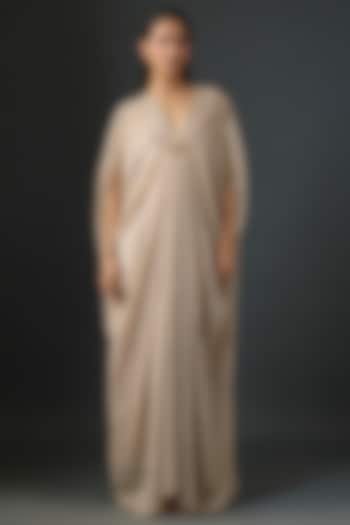 Champagne Metallic Crinkle Tulle Hand Embroidered Kaftan Party Wear Dress by Tarun Tahiliani at Pernia's Pop Up Shop