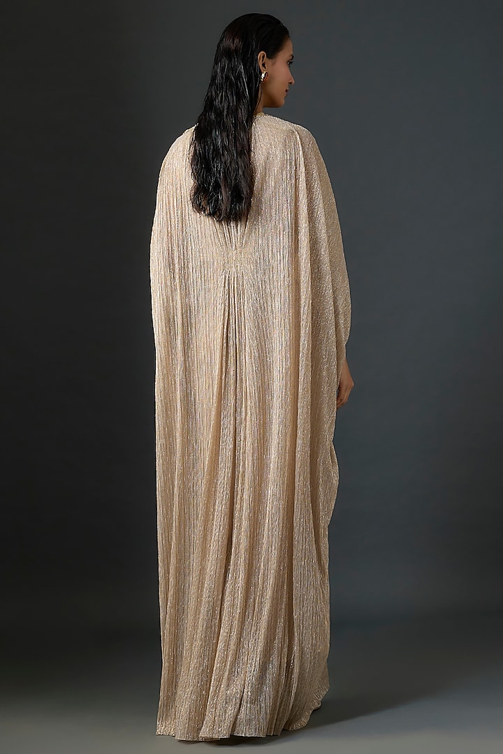 Champagne Metallic Crinkle Tulle Hand Embroidered Kaftan Party Wear Dress by Tarun Tahiliani at Pernia's Pop Up Shop