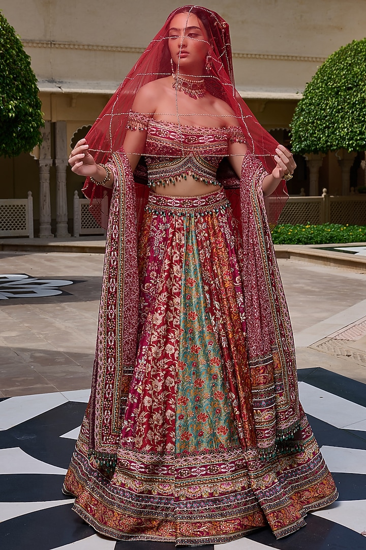 Multi-Colored Silk Dupion Embroidered Bridal Lehenga Set by Tarun Tahiliani at Pernia's Pop Up Shop