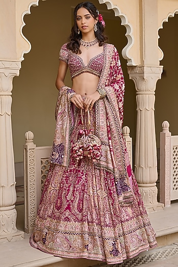 Purple Georgette Embroidered Lehenga Set by Tarun Tahiliani