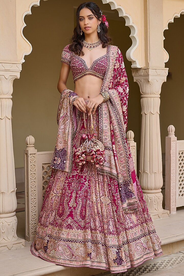 Purple Georgette Embroidered Bridal Lehenga Set by Tarun Tahiliani at Pernia's Pop Up Shop