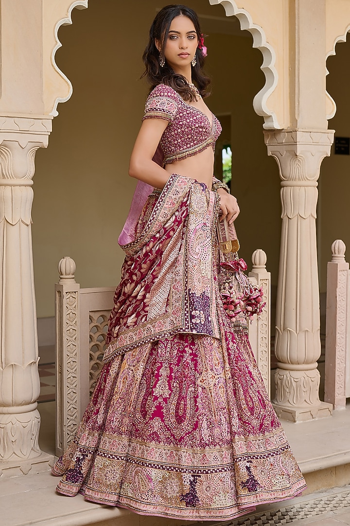 Purple Georgette Embroidered Bridal Lehenga Set by Tarun Tahiliani at Pernia's Pop Up Shop