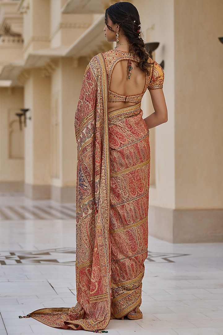 Multi-Colored Georgette Embroidered Bridal Saree Set by Tarun Tahiliani at Pernia's Pop Up Shop