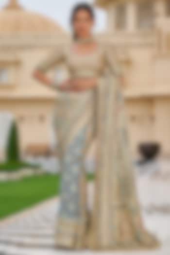 Multi-Colored Silk Dupion & Georgette Embroidered Bridal Saree Set by Tarun Tahiliani at Pernia's Pop Up Shop