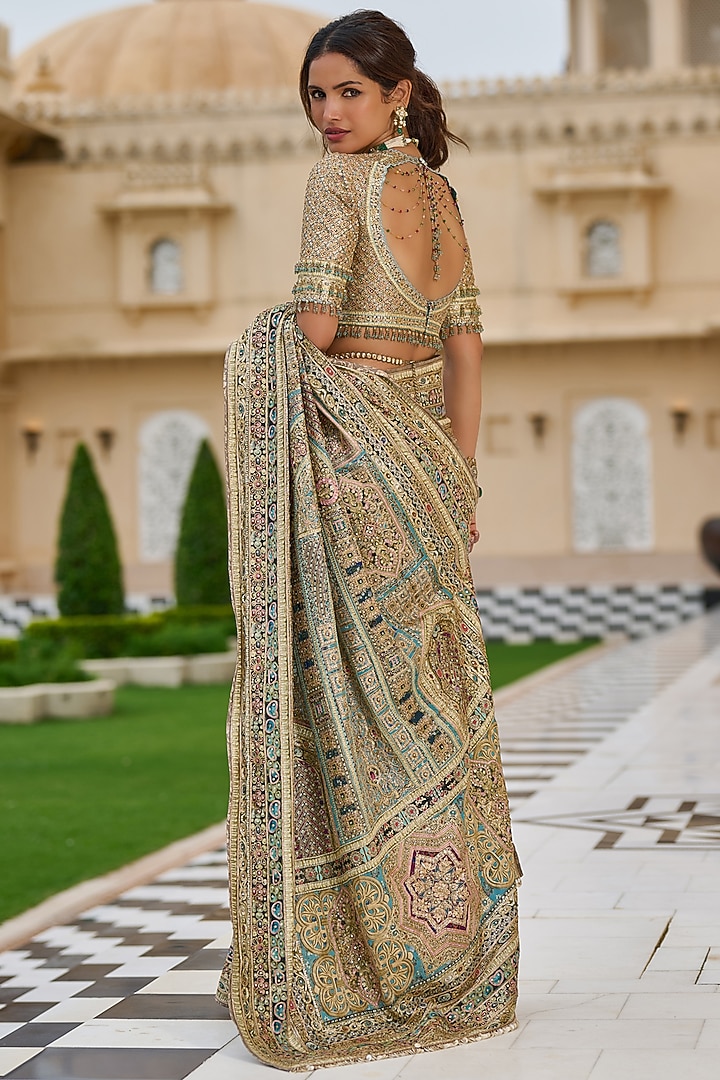 Multi-Colored Silk Dupion & Georgette Embroidered Bridal Saree Set by Tarun Tahiliani at Pernia's Pop Up Shop